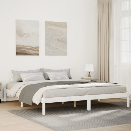Ekstra lang sengeramme uten madrass hvit 180x220 cm heltre furu
