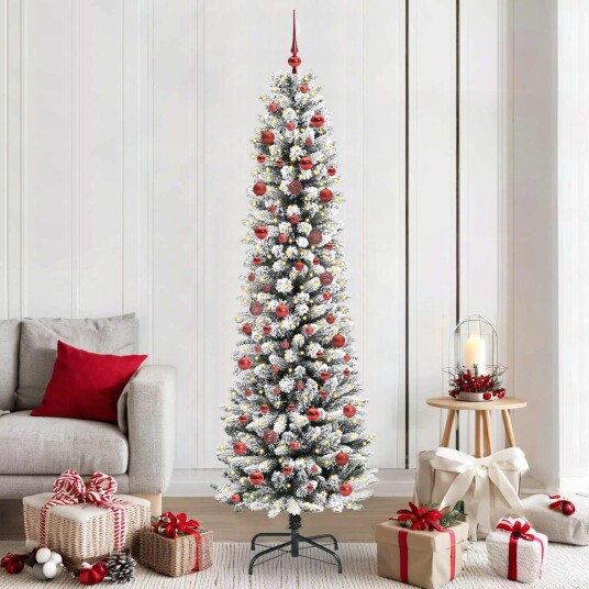  Kunstig juletre Grønn og hvit 210 cm PVC og Metall og Plast