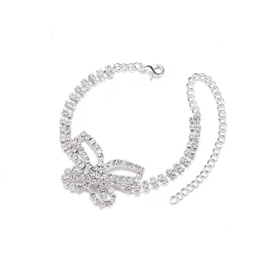 INF Rhinestone anklet Butterfly Justerbar Bohemisk Sølv