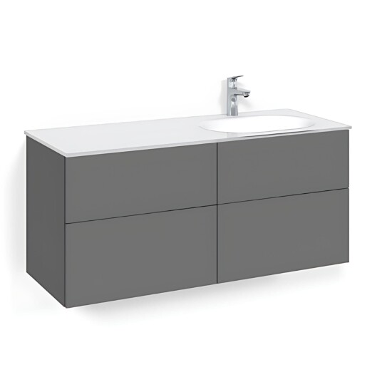 Macro Design Crown Servantskap 4-skuff - med Høyre Glasservant 120cm Antrasitt / Plain/push-open Glass Edge Hvit