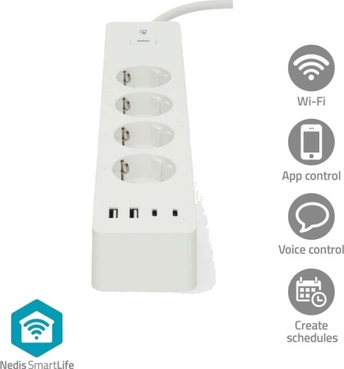 Nedis SmartLife Power Strip 4 veis 2m hvit WIFIP313FWT