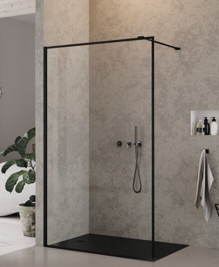 NEW MODUS Walk in Dusjvegg | Enkel Glassvegg med Slim Frame | 8mm glass | Sort Matt Black Matt 70x200