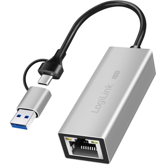 LogiLink USB-A/USB-C -> 2,5 Gigabit nettverksadapter RJ45 LogiLink USB-A/USB-C -> 2,5 Gigabit nettverksadapter RJ45