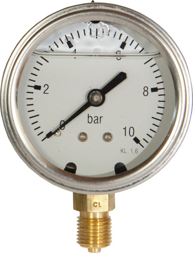 1/4" x 63 mm trykkmåler 10 bar glyserin