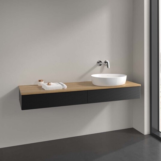 Villeroy & Boch  Antao Servantskap med 2 skuffer 160x50x19 cm m/lys Sort Matt/Eik