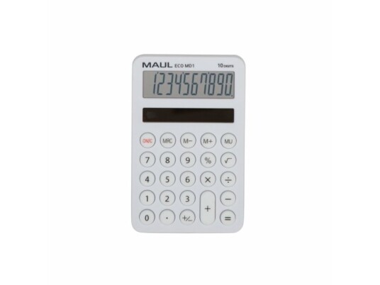 Maul Eco Md 1, Lomme, Display, 10 Siffer, Solar, Hvit