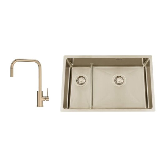 Kjøkkenvask Nordic Tech Titan 73 KHX Nickel med Kjøkkenbatteri Steel Accent Square D
