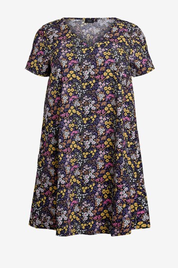 Zizzi Kjole jEasy S/S Aop Abk A shape Blå