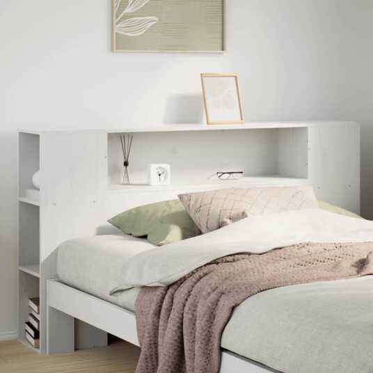 Hodegavl med oppbevaring hvit 160 cm heltre furu 8721158396389 Hodegavl med oppbevaring hvit 160 cm heltre furu 8721158396389