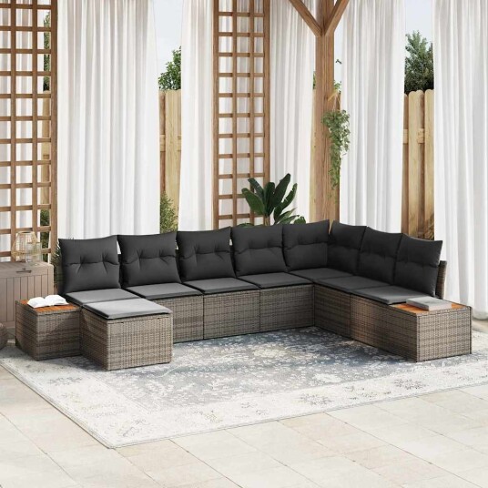 vidaXL Hagesofa Set 9 stk. 8-Antall seter Grå Polyrattan