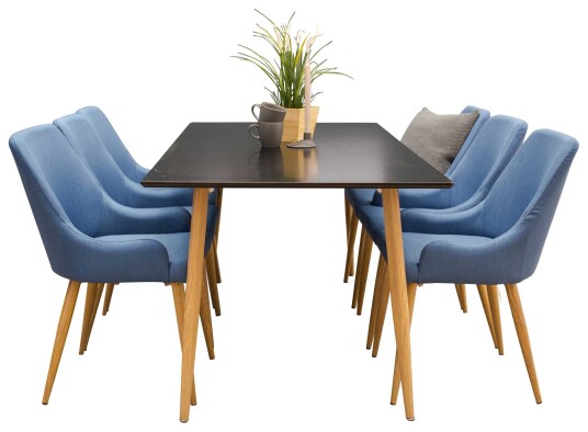 Venture Design Polar & Plaza spisegruppe Svart/blå 6 st stoler & bord 180 x 90 cm