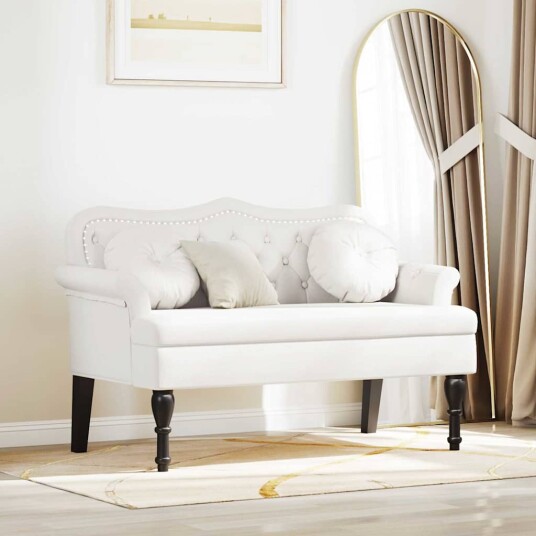  Chesterfield Benk med pute Hvit 120,5 x 65 x 75 cm Kunstlær