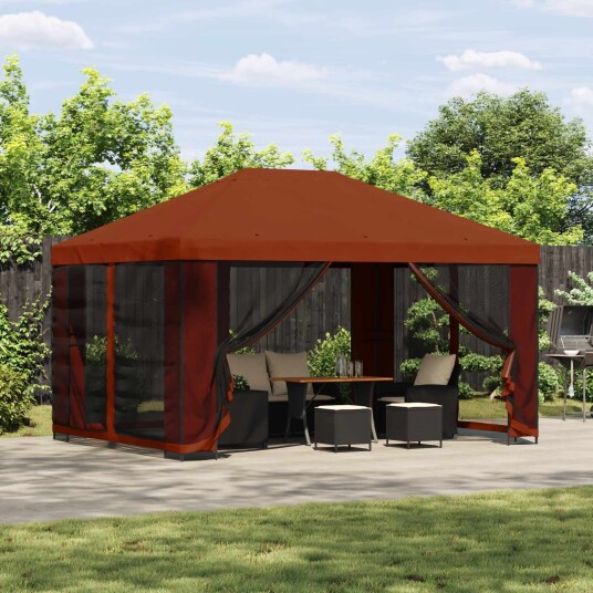 vidaXL Paviljong med sidevegger 4 × 3 m Terrakotta Polyester og stål