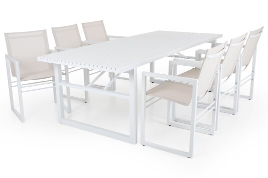 Brafab Vevi spisegruppe Hvit/hvit 6 lenestoler & bord 230x95 cm
