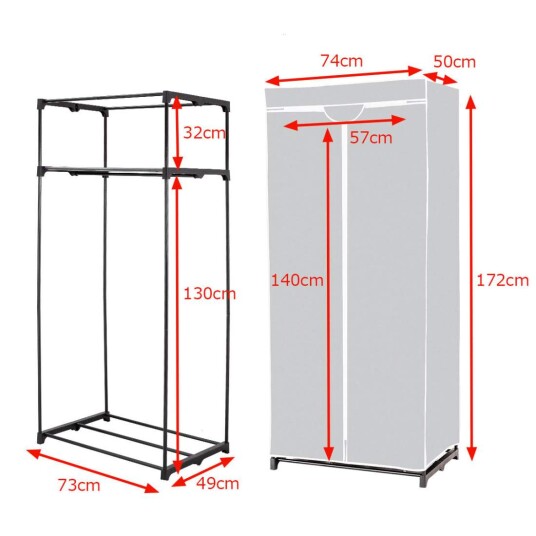 Cwy 75 x 50 x 170 cm fargevalg garderobe stoffskap med klesstang grå
