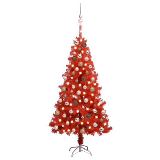 vidaXL Kunstig juletre med LED og kulesett 120 cm PVC rød