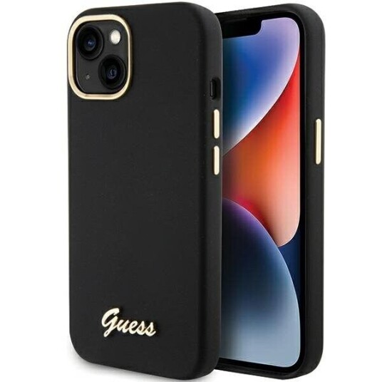 Guess Silikon Hardcase til iPhone 15 med Metall-Logo – Svart