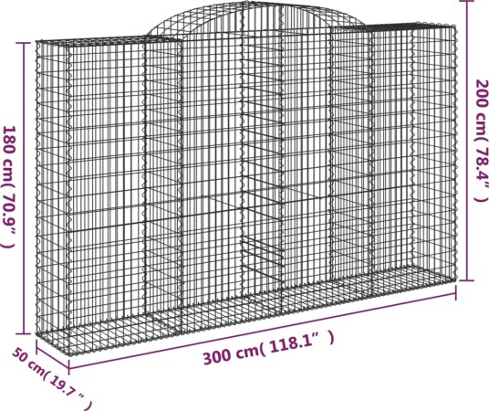 vidaXL Gabionkurv buet 300x50x180/200 cm galvanisert jern