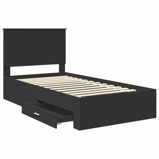  Sengestamme med skuff Svart og sølv 100 x 200 cm Konstruert tre
