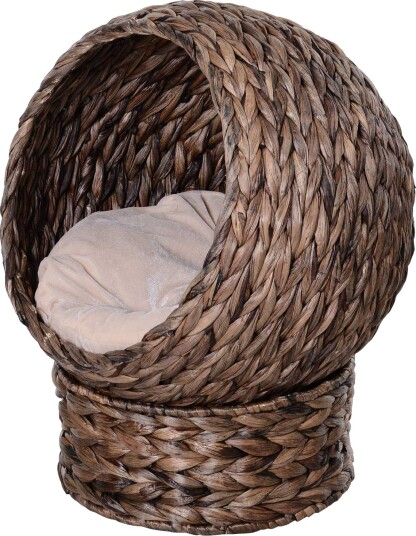 Mørkebrun Rattan Cat kurv 50x42x60cm