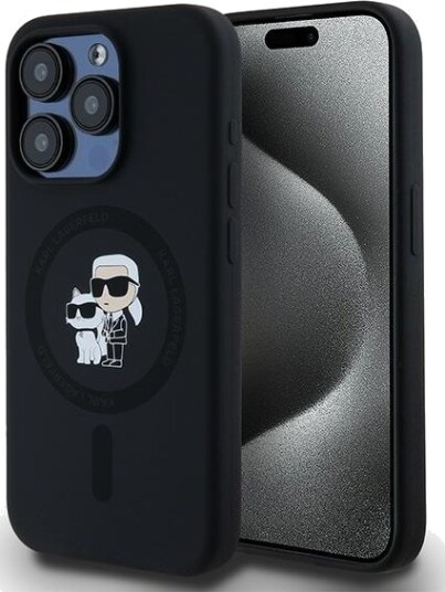 Karl Lagerfeld MagSafe Silikon Etui for iPhone 15 Pro med Choupette - Svart