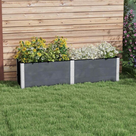 Høybed med åpen bunn grå blomster og plantekasse grønnsaks og urtebed 200x50x56cm for hage og balkong