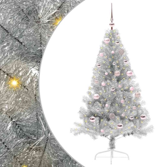 Kunstig Forhåndsopplyst Juletre med 150 LED sølv 150 cm PET