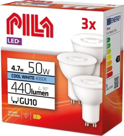 Ledvance 3X Led Pære Pila 4,7W 50W Gu10 Mr16 Reflektor 36D 440Lm 230V 4000K Nøytral Signify 929003038351