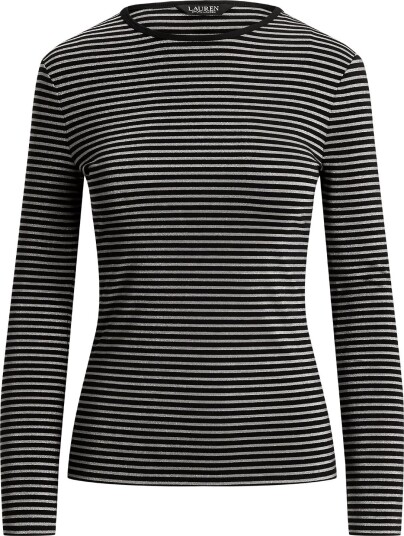 Lauren Ralph Lauren Striped Cotton Blend Long Sleeve Tee BLACK/PEWTER XS
