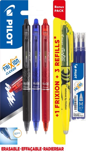 Pilot FriXion Clicker Pens m/click 0.7 Bonuspack 3+Light+Refillset