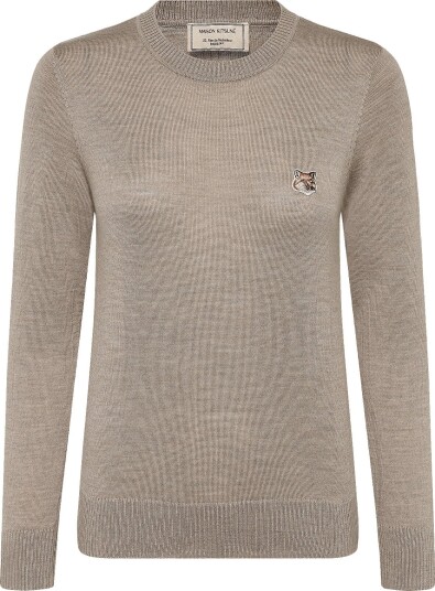 Maison Kitsune Merinos R Neck Pullover Fox Head Patch   Beige   XS