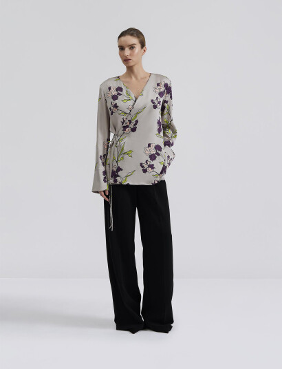 Malina Adina Satin Wrap Blouse - Grey - XS x 87