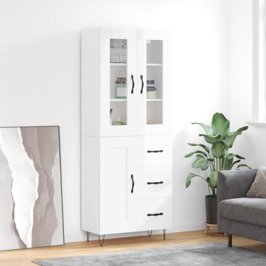 vidaXL Highboard høyglans hvit 69,5x34x180 cm konstruert tre 8720845481131