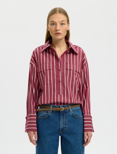 Selected Slfbea Oversize Ls Shirt B Burgundy 40