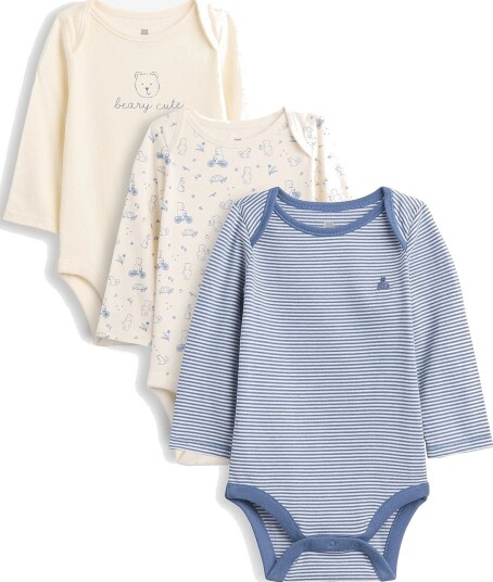 GAP Baby First Favorites Organic Cotton Brannan Bear Bodysuit (3-Pack) - BAINBRIDGE BLUE - 50/56