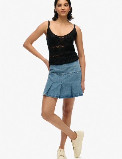 Superdry Pleated Patched Mini Skirt   Blue   40
