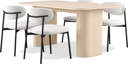Kopparbo Spisebord 160 cm med 4 Lucy Spisestoler - Hvit / Hvit Bouclé / Metallben Svart