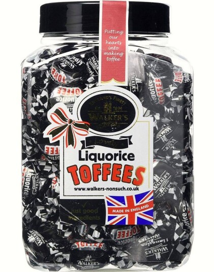 1,25 kg Walkers Liqurice Toffee Stor boks med lokk