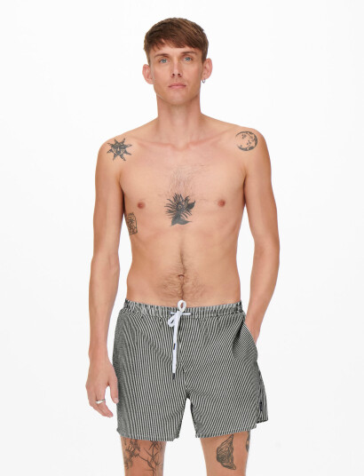 ONLY & SONS Onsted Stripe Seersucker Swim Noos - Black - XL