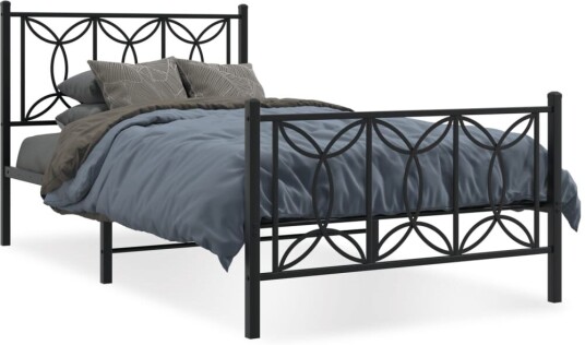 Sengeramme i metall med hode- og fotgavl svart 100x190 cm 8721102644030