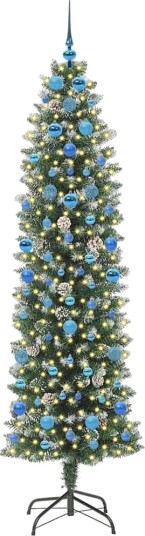  Kunstig Slankt Jule Tre med 300 LED Grønn og hvit 210 cm