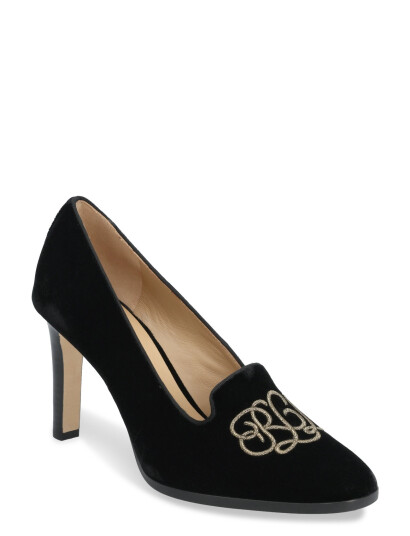 Lauren Ralph Lauren Corah Embroidered-Logo Velvet Pump - Black - 40 Lauren Ralph Lauren Corah Embroidered-Logo Velvet Pump - Black - 40
