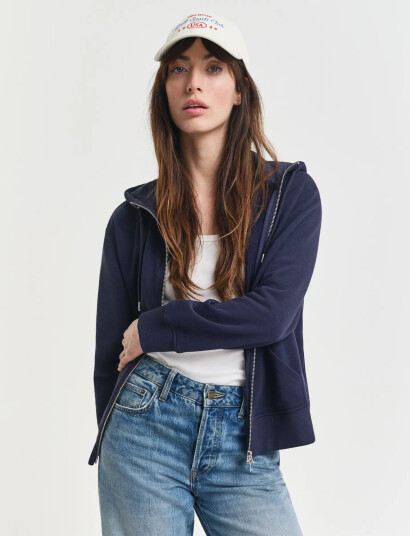 GANT Shield Zip Hoodie - Navy - L