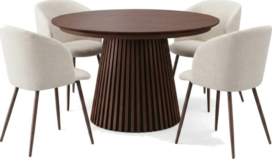 Spisegruppe Bark Peyra 120 220 cm Valnøtt Hvit bouclé/Metallben valnøtt  