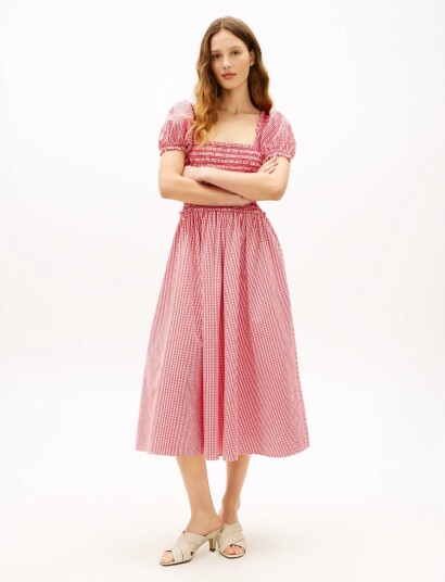 Tommy Hilfiger Gingham Smock Ss Midi Dress Red M