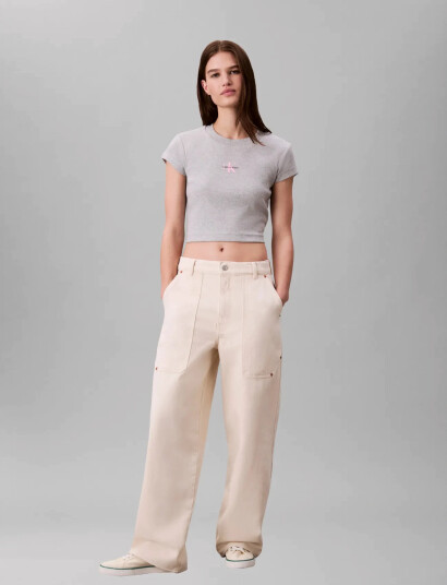 Calvin Klein Jeans Monologo Baby Rib Tee - Grey - L