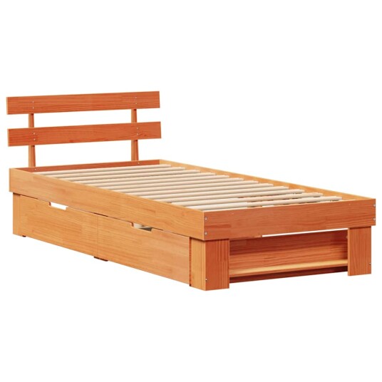  Sengestamme med skuff Voksbrun 100 x 200 cm Massiv furu tre