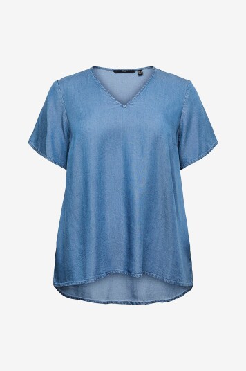 Vero Moda Curve Bluse vmcBree SS V neck Tencel Blå Vero Moda Curve Bluse vmcBree SS V neck Tencel Blå