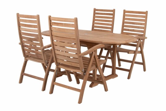 Sunzo Java spisegruppe Teak 4 posisjonsstoler og bord 120-180 x 90 cm