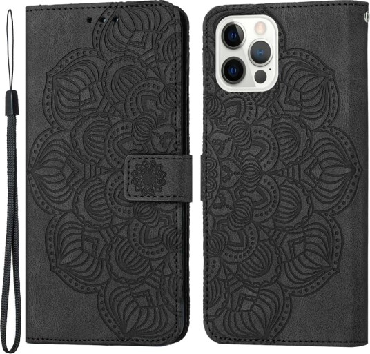 Trolsk Lommebokdeksel Mandala Blomst (iPhone 14 Pro Max) Svart